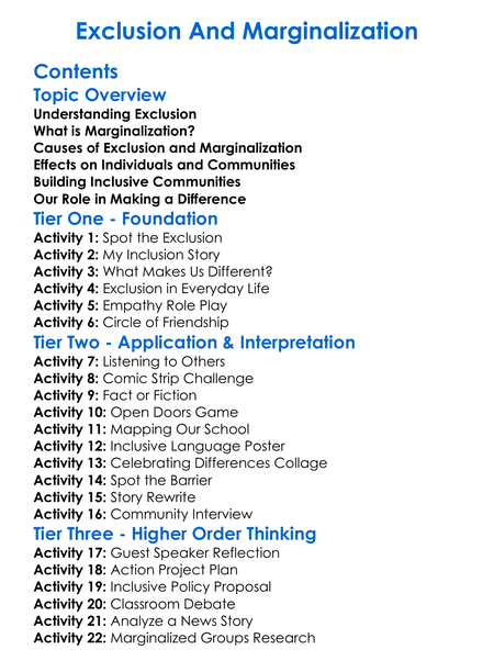 Exclusion And Marginalization Worksheet Activity Booklet