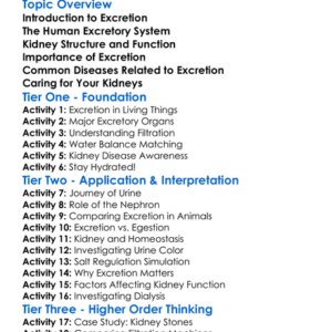 Excretion And Kidney Function Worksheet Activity Booklet