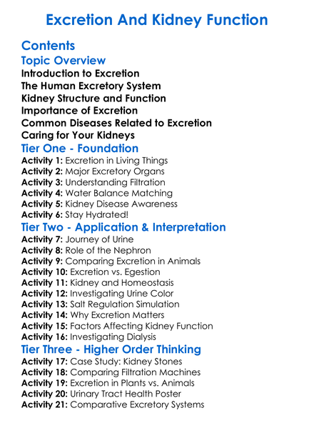Excretion And Kidney Function Worksheet Activity Booklet