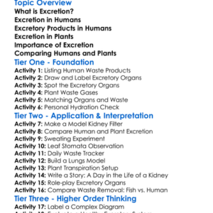 Excretion In Humans And Plants Worksheet Activity Booklet