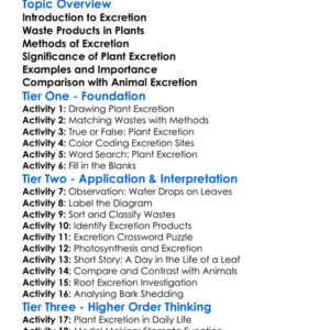 Excretion In Plants Worksheet Activity Booklet