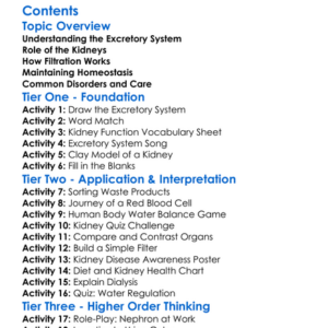 Excretory System And Kidney Function Worksheet Activity Booklet