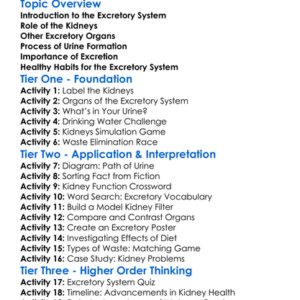 Excretory System And Kidneys Worksheet Activity Booklet