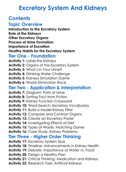 Excretory System And Kidneys Worksheet Activity Booklet