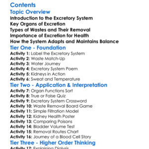 Excretory System And Waste Removal Worksheet Activity Booklet