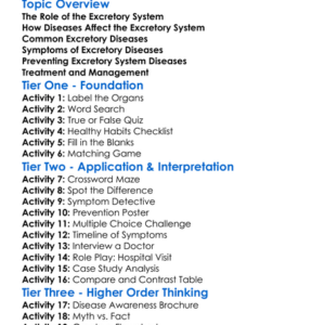 Excretory System Diseases Worksheet Activity Booklet