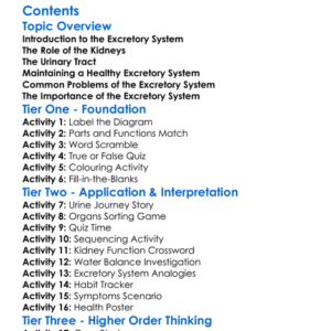 Excretory System Kidneys And Urinary Tract Worksheet Activity Booklet