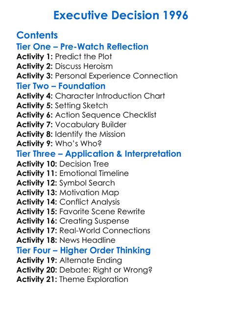 Executive Decision 1996 Worksheet Activity Booklet