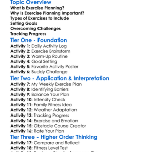 Exercise Planning Worksheet Activity Booklet