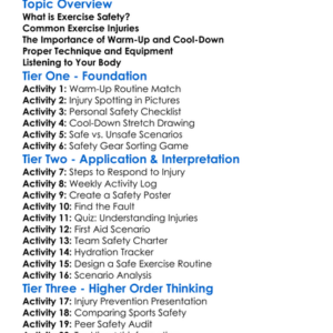 Exercise Safety And Injury Prevention Worksheet Activity Booklet