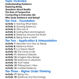 Existence And Being Worksheet Activity Booklet