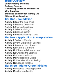 Existence And Essence Worksheet Activity Booklet