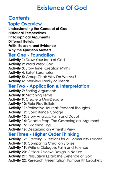Existence Of God Worksheet Activity Booklet