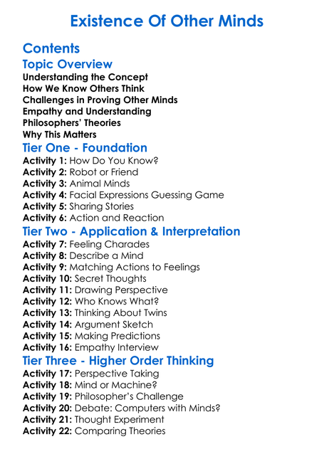 Existence Of Other Minds Worksheet Activity Booklet