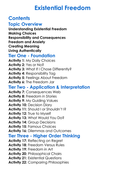 Existential Freedom Worksheet Activity Booklet