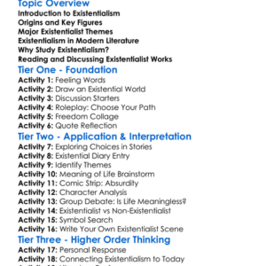 Existentialism In Literature Worksheet Activity Booklet