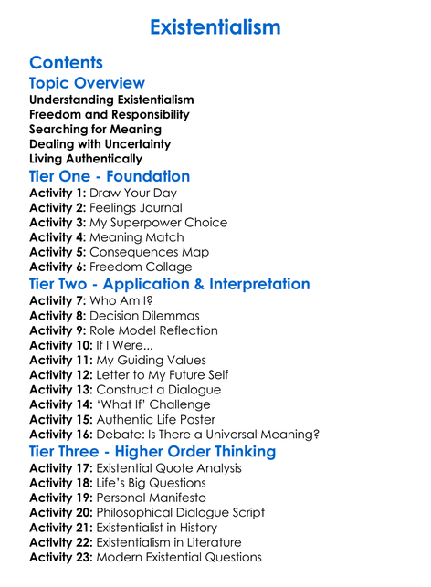Existentialism Worksheet Activity Booklet