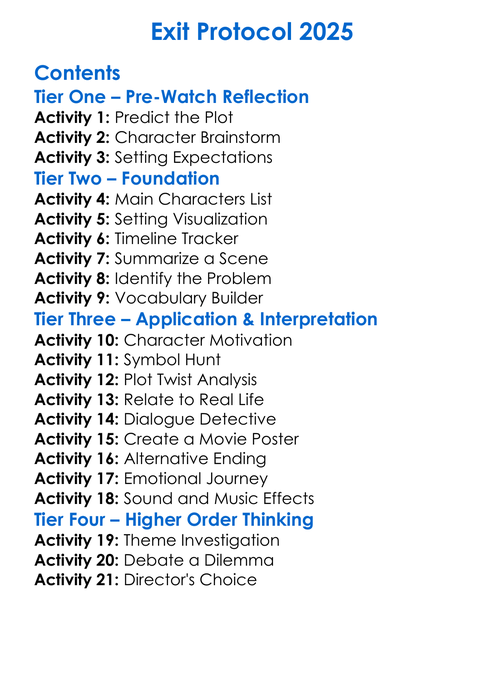 Exit Protocol 2025 Worksheet Activity Booklet