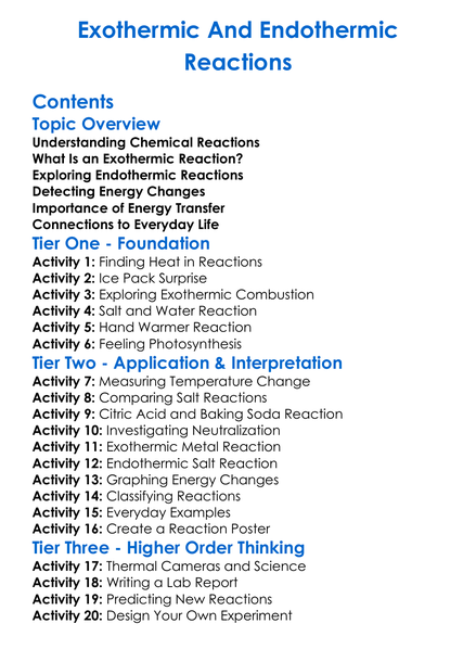Exothermic And Endothermic Reactions Worksheet Activity Booklet