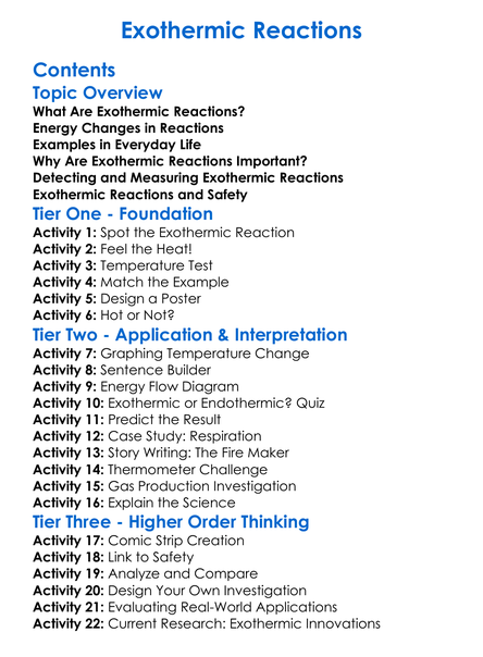 Exothermic Reactions Worksheet Activity Booklet