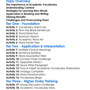 Expanding Academic Vocabulary Worksheet Activity Booklet