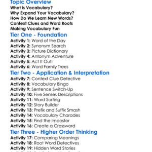 Expanding Vocabulary Worksheet Activity Booklet