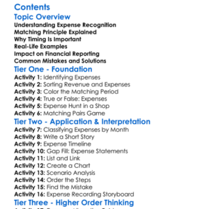 Expense Recognition And Matching Principle Worksheet Activity Booklet