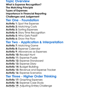 Expense Recognition Worksheet Activity Booklet