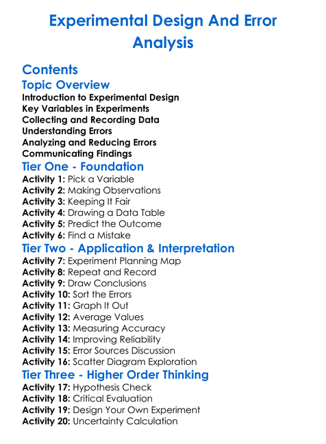 Experimental Design And Error Analysis Worksheet Activity Booklet