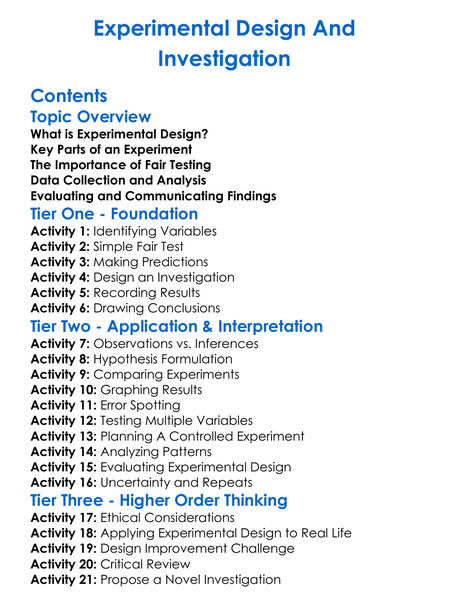 Experimental Design And Investigation Worksheet Activity Booklet