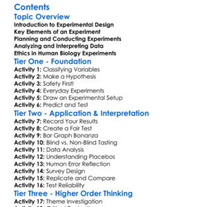 Experimental Design In Human Biology Worksheet Activity Booklet
