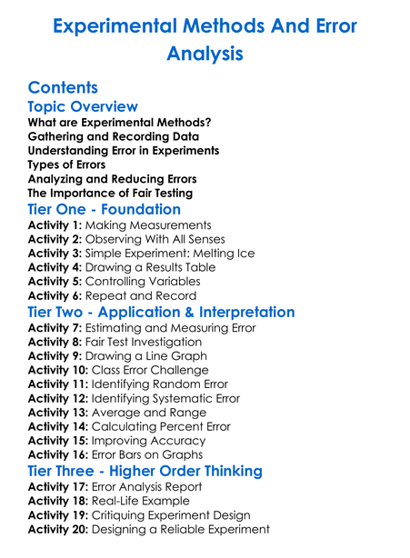 Experimental Methods And Error Analysis Worksheet Activity Booklet
