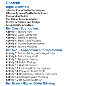 Experimentation With Textile Techniques Worksheet Activity Booklet