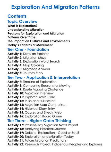 Exploration And Migration Patterns Worksheet Activity Booklet