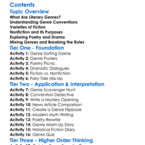 Exploration Of Different Literary Genres And Their Conventions Worksheet Activity Booklet