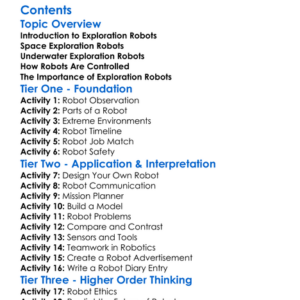 Exploration Robots Space Underwater Worksheet Activity Booklet