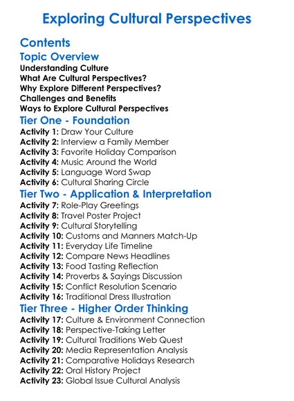 Exploring Cultural Perspectives Worksheet Activity Booklet