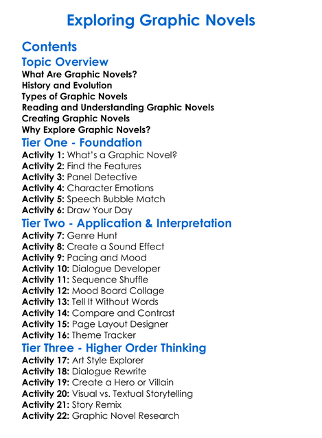 Exploring Graphic Novels Worksheet Activity Booklet