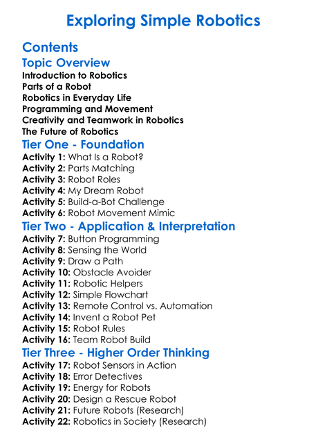 Exploring Simple Robotics Worksheet Activity Booklet
