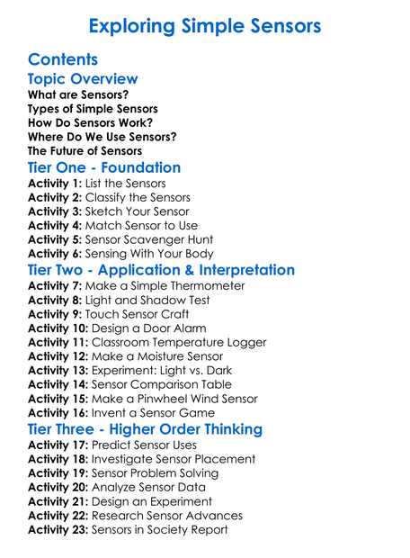 Exploring Simple Sensors Worksheet Activity Booklet