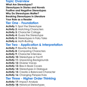 Exploring Stereotypes In Literature Worksheet Activity Booklet