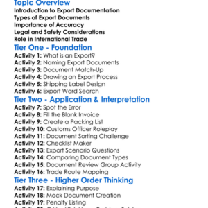 Export Documentation Worksheet Activity Booklet