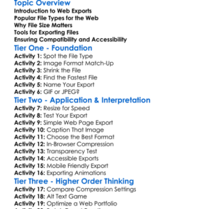 Exporting Files For Web Worksheet Activity Booklet