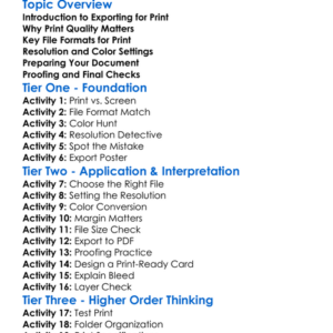 Exporting For Print Worksheet Activity Booklet
