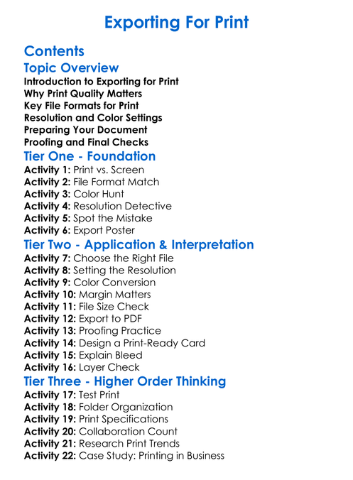 Exporting For Print Worksheet Activity Booklet