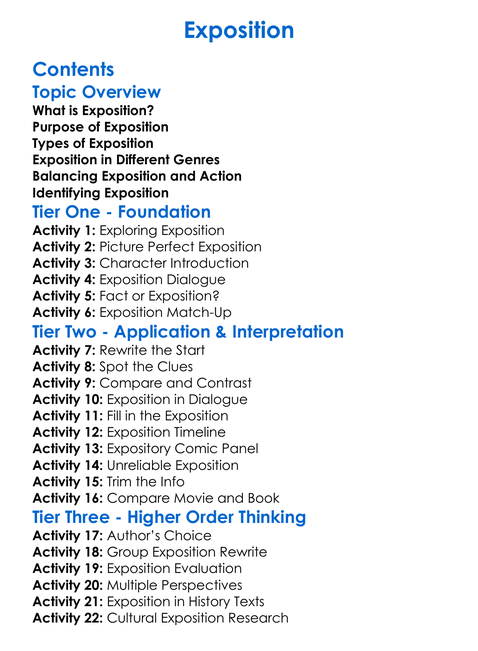 Exposition Worksheet Activity Booklet