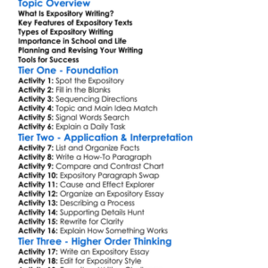 Expository Writing Worksheet Activity Booklet