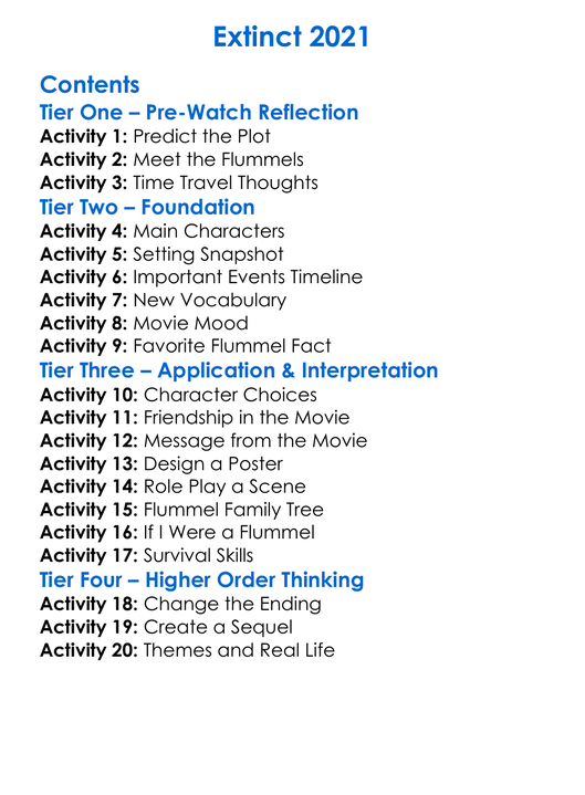 Extinct 2021 Worksheet Activity Booklet