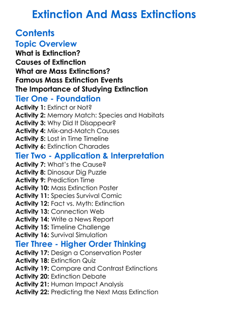 Extinction And Mass Extinctions Worksheet Activity Booklet