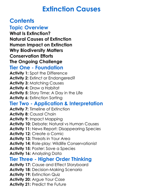 Extinction Causes Worksheet Activity Booklet